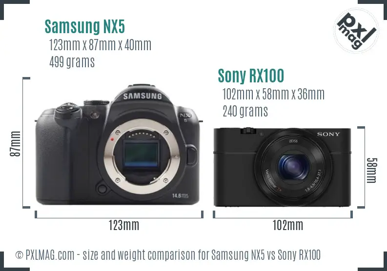 Samsung NX5 vs Sony RX100 size comparison