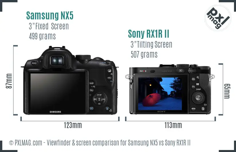 Samsung NX5 vs Sony RX1R II Screen and Viewfinder comparison