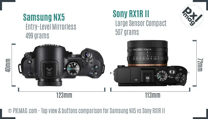 Samsung NX5 vs Sony RX1R II top view buttons comparison
