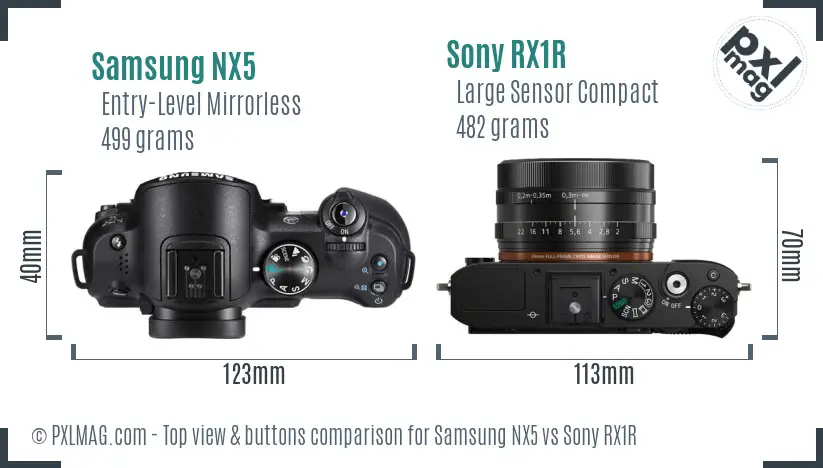 Samsung NX5 vs Sony RX1R top view buttons comparison