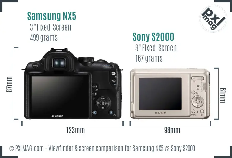 Samsung NX5 vs Sony S2000 Screen and Viewfinder comparison