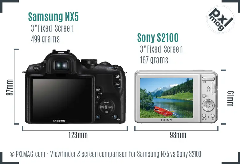 Samsung NX5 vs Sony S2100 Screen and Viewfinder comparison