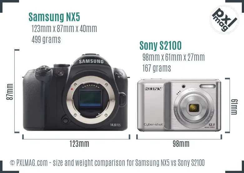 Samsung NX5 vs Sony S2100 size comparison