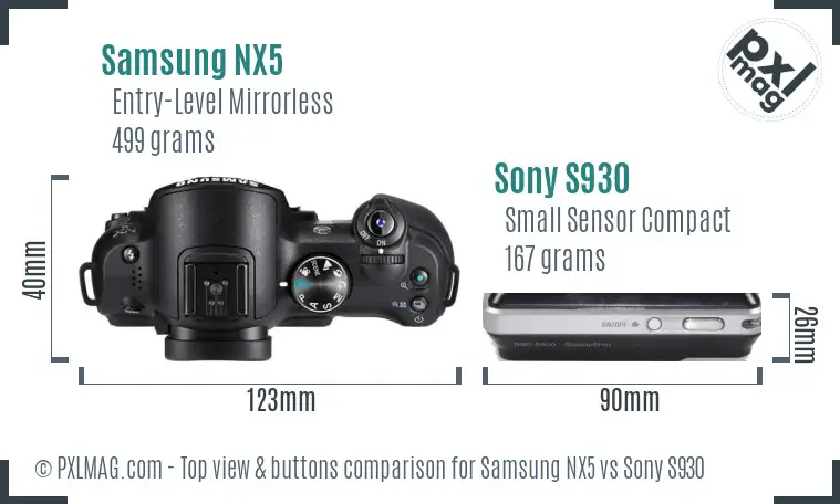 Samsung NX5 vs Sony S930 top view buttons comparison