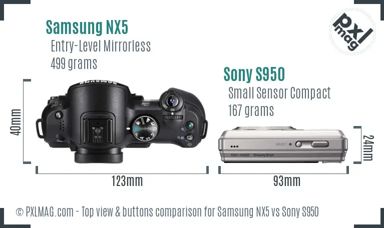 Samsung NX5 vs Sony S950 top view buttons comparison