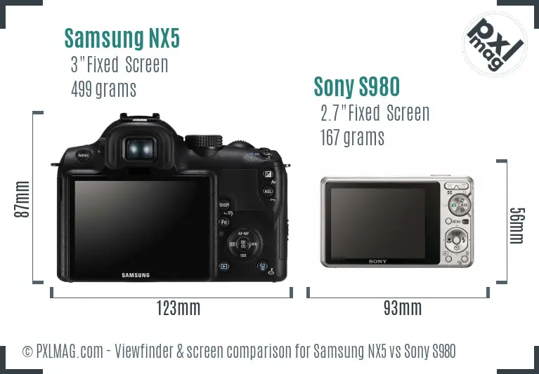 Samsung NX5 vs Sony S980 Screen and Viewfinder comparison
