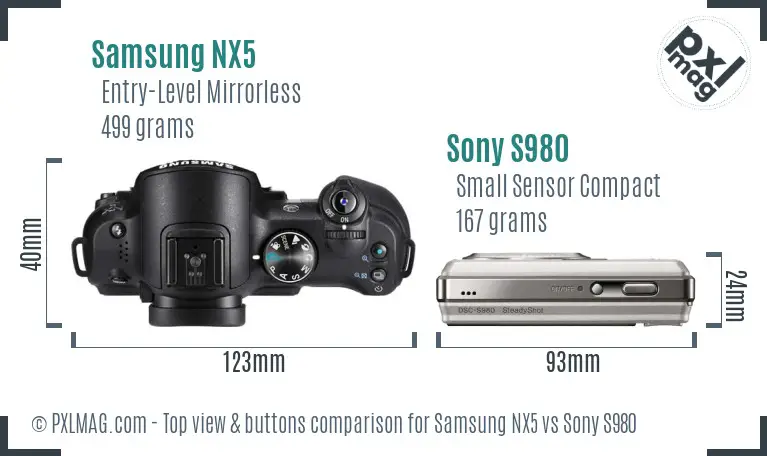 Samsung NX5 vs Sony S980 top view buttons comparison