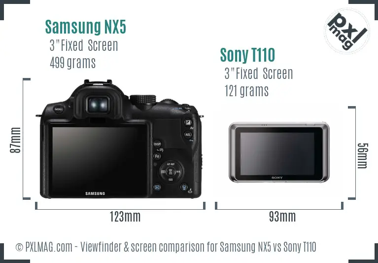 Samsung NX5 vs Sony T110 Screen and Viewfinder comparison