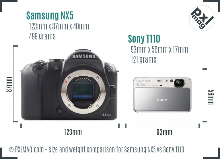 Samsung NX5 vs Sony T110 size comparison