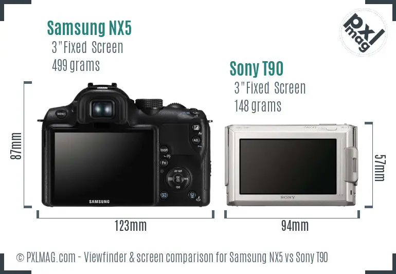 Samsung NX5 vs Sony T90 Screen and Viewfinder comparison