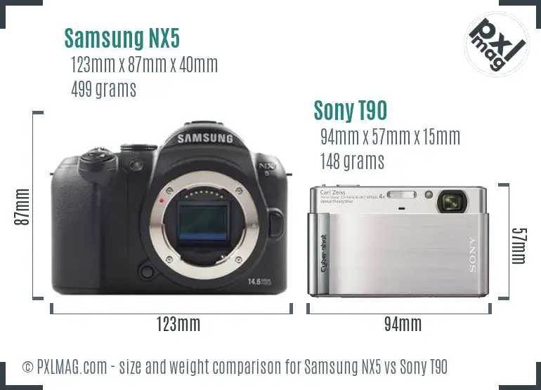 Samsung NX5 vs Sony T90 size comparison