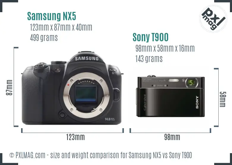 Samsung NX5 vs Sony T900 size comparison