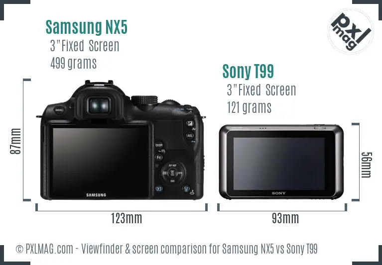 Samsung NX5 vs Sony T99 Screen and Viewfinder comparison