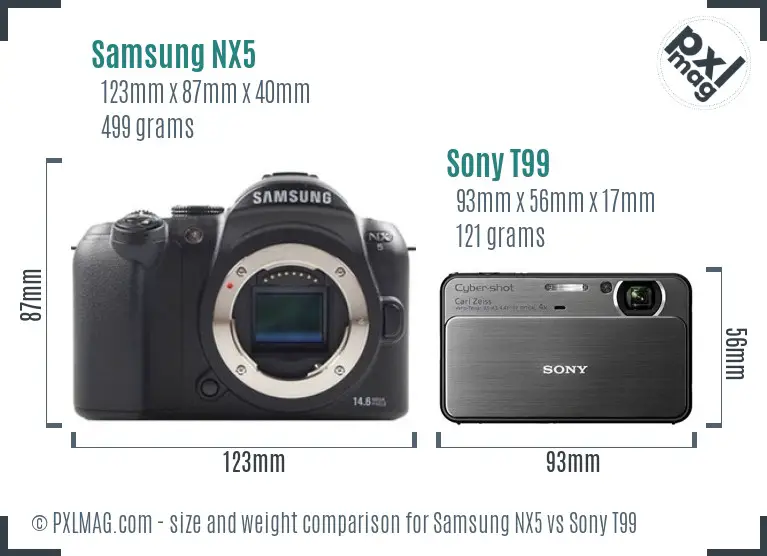 Samsung NX5 vs Sony T99 size comparison