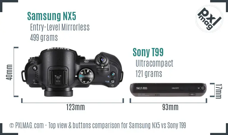Samsung NX5 vs Sony T99 top view buttons comparison