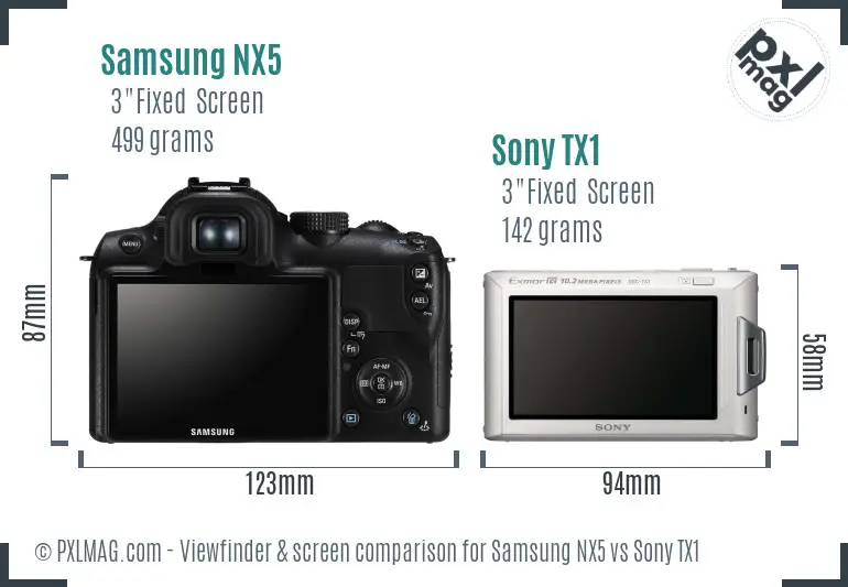 Samsung NX5 vs Sony TX1 Screen and Viewfinder comparison