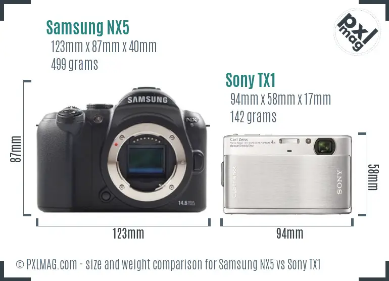 Samsung NX5 vs Sony TX1 size comparison