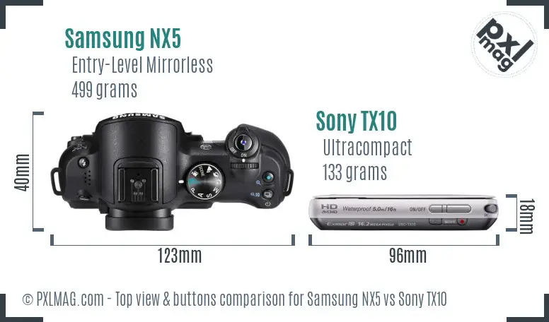 Samsung NX5 vs Sony TX10 top view buttons comparison