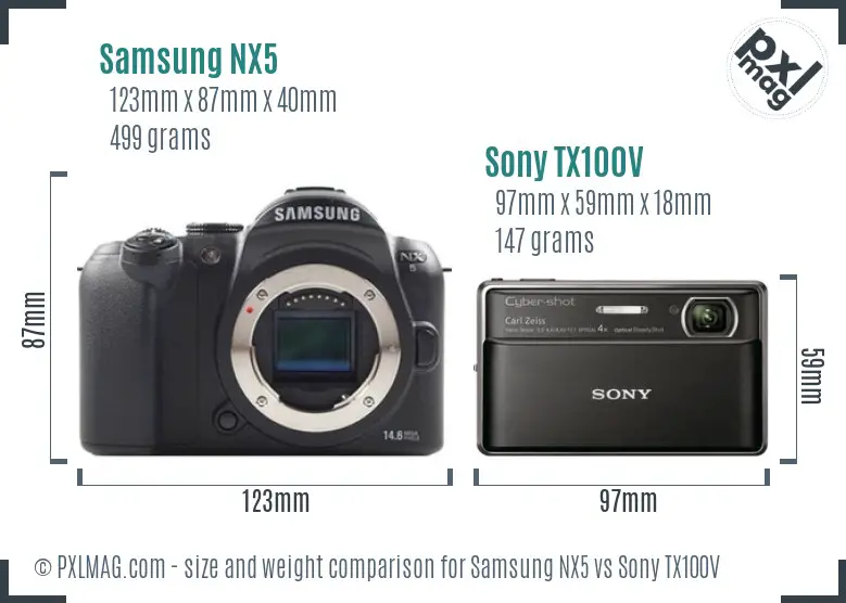 Samsung NX5 vs Sony TX100V size comparison