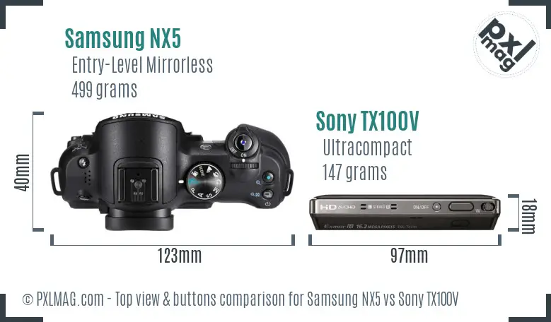 Samsung NX5 vs Sony TX100V top view buttons comparison