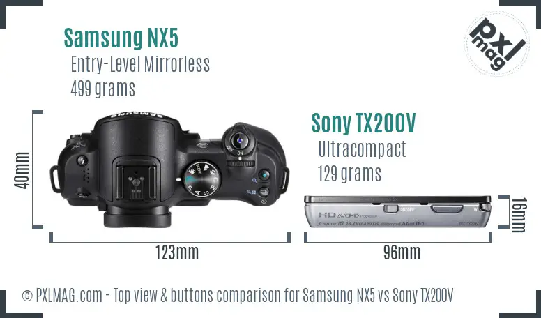 Samsung NX5 vs Sony TX200V top view buttons comparison