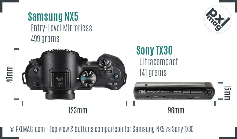 Samsung NX5 vs Sony TX30 top view buttons comparison