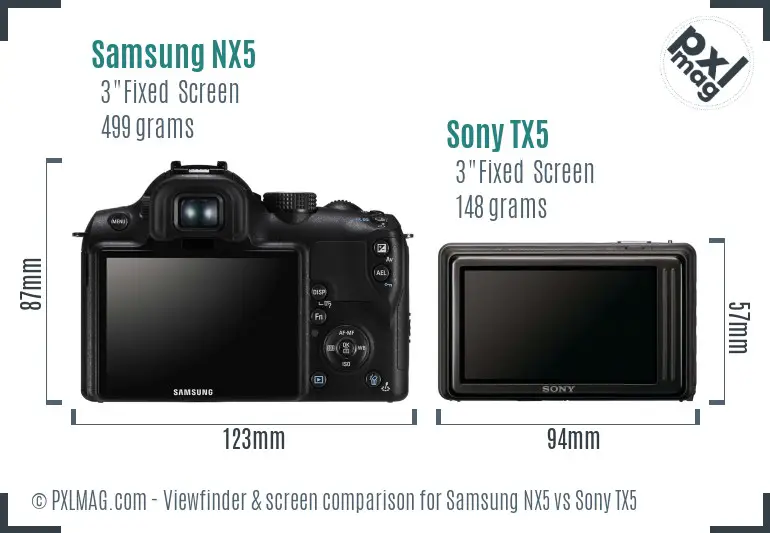Samsung NX5 vs Sony TX5 Screen and Viewfinder comparison