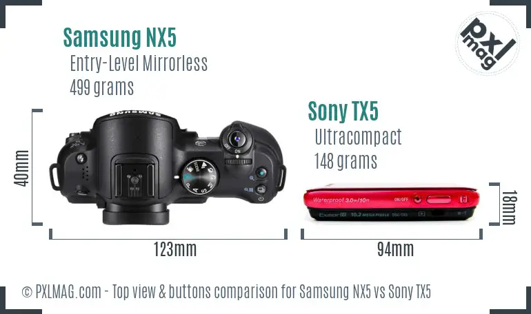 Samsung NX5 vs Sony TX5 top view buttons comparison