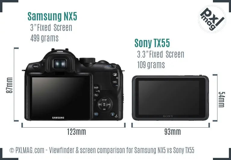 Samsung NX5 vs Sony TX55 Screen and Viewfinder comparison