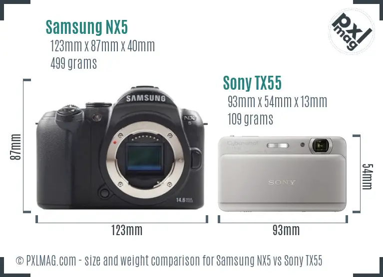 Samsung NX5 vs Sony TX55 size comparison