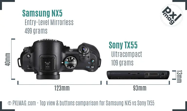 Samsung NX5 vs Sony TX55 top view buttons comparison