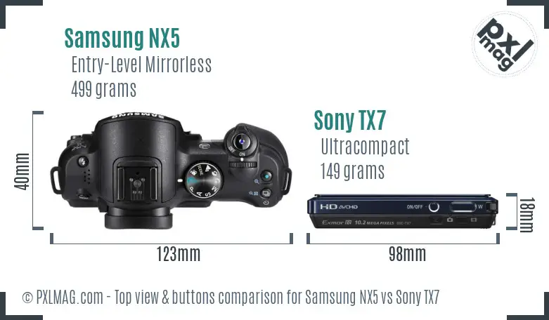 Samsung NX5 vs Sony TX7 top view buttons comparison