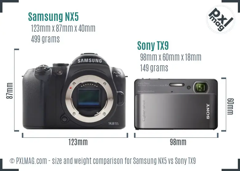 Samsung NX5 vs Sony TX9 size comparison