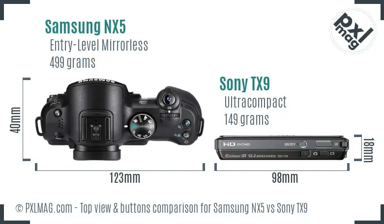 Samsung NX5 vs Sony TX9 top view buttons comparison