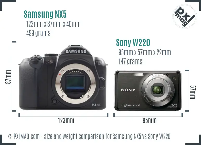 Samsung NX5 vs Sony W220 size comparison