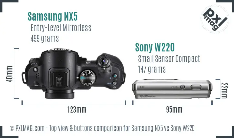 Samsung NX5 vs Sony W220 top view buttons comparison