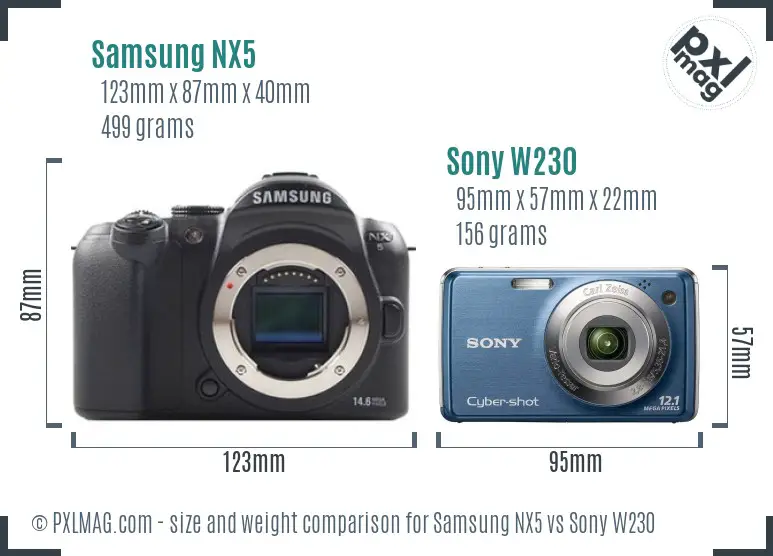 Samsung NX5 vs Sony W230 size comparison