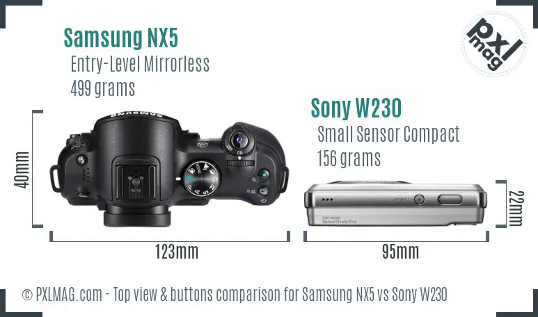 Samsung NX5 vs Sony W230 top view buttons comparison