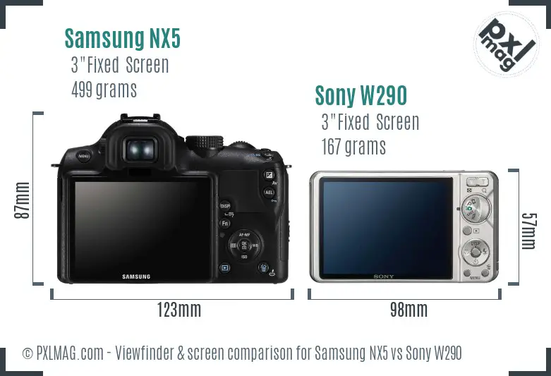 Samsung NX5 vs Sony W290 Screen and Viewfinder comparison