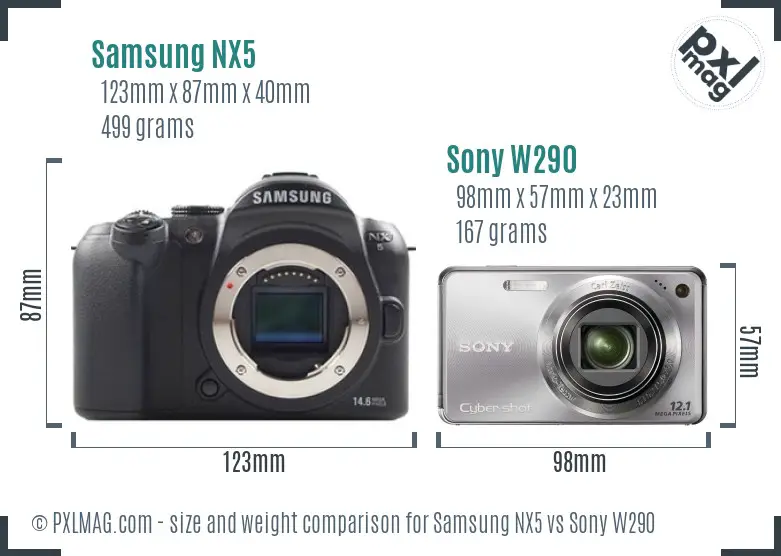 Samsung NX5 vs Sony W290 size comparison
