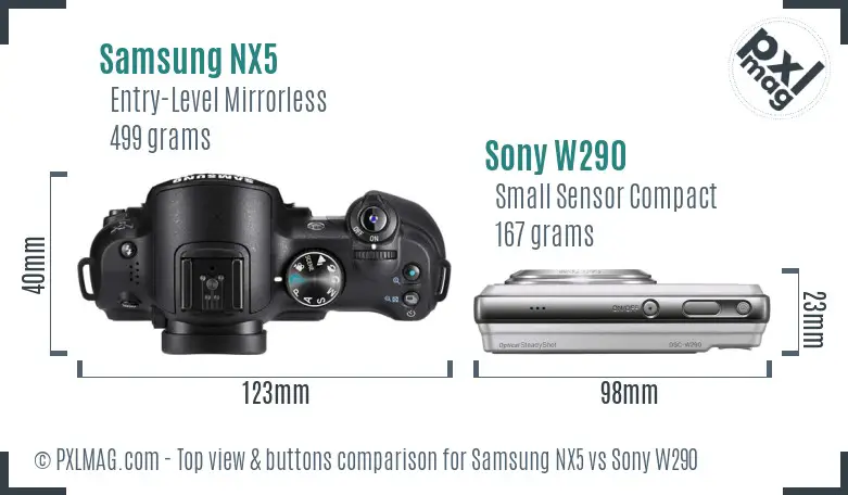 Samsung NX5 vs Sony W290 top view buttons comparison