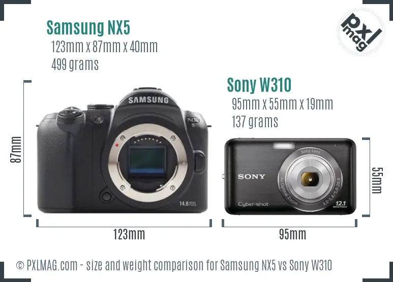 Samsung NX5 vs Sony W310 size comparison
