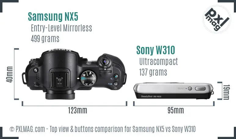 Samsung NX5 vs Sony W310 top view buttons comparison
