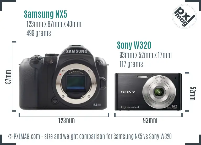 Samsung NX5 vs Sony W320 size comparison