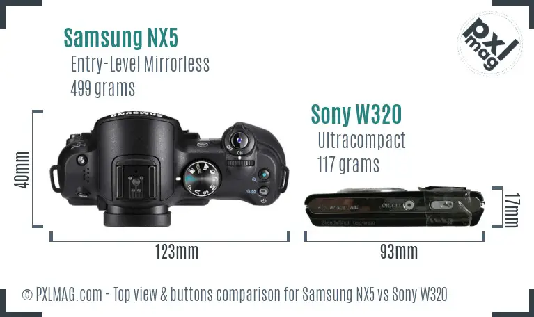 Samsung NX5 vs Sony W320 top view buttons comparison