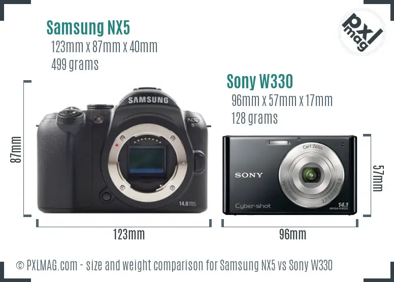 Samsung NX5 vs Sony W330 size comparison