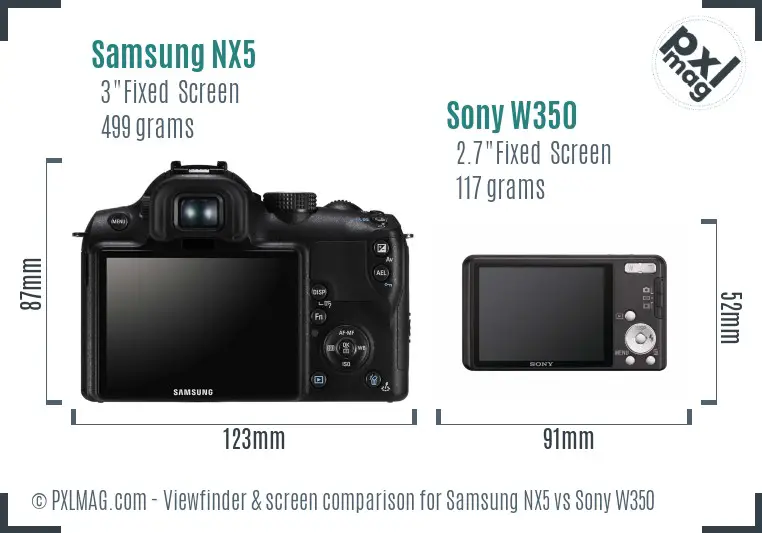 Samsung NX5 vs Sony W350 Screen and Viewfinder comparison