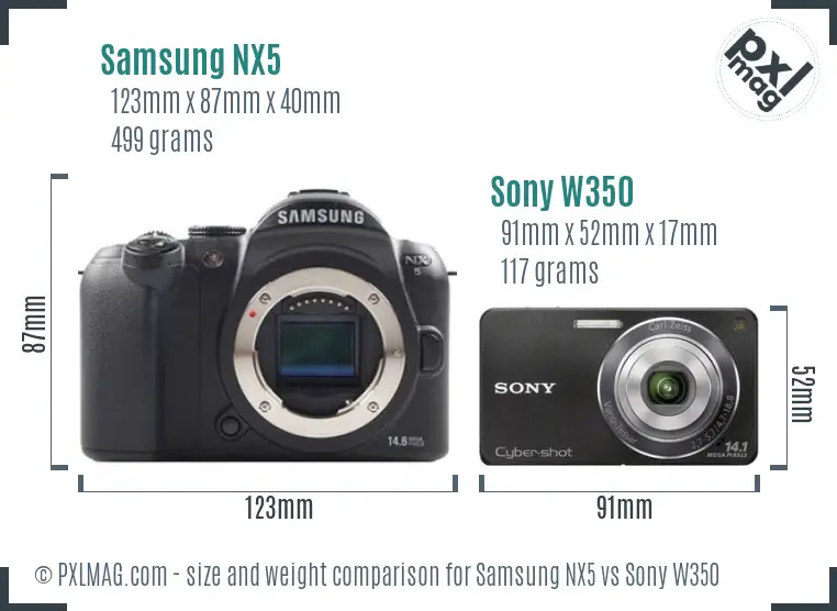 Samsung NX5 vs Sony W350 size comparison