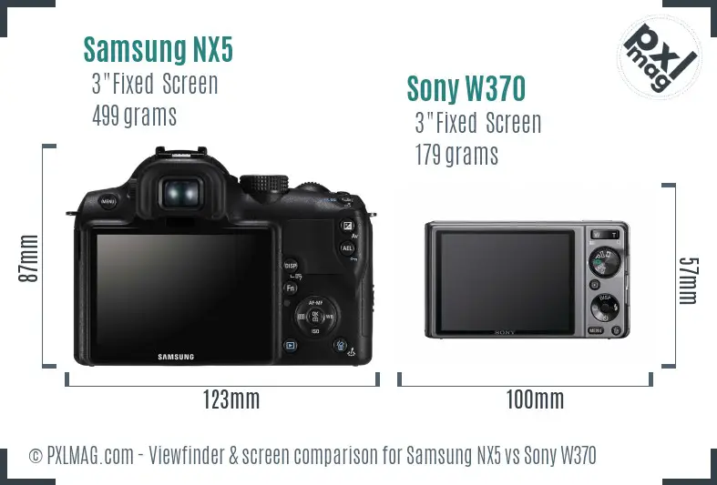 Samsung NX5 vs Sony W370 Screen and Viewfinder comparison
