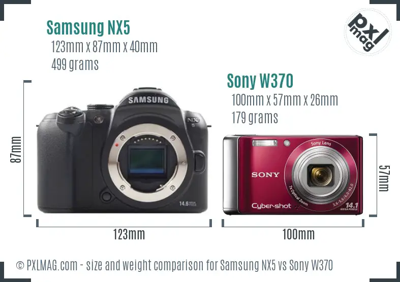 Samsung NX5 vs Sony W370 size comparison